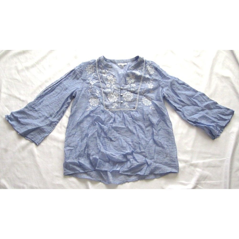 Women Maurices Floral Embroidered See Through Rayon/Nylon Blouse Sz L (WB78)